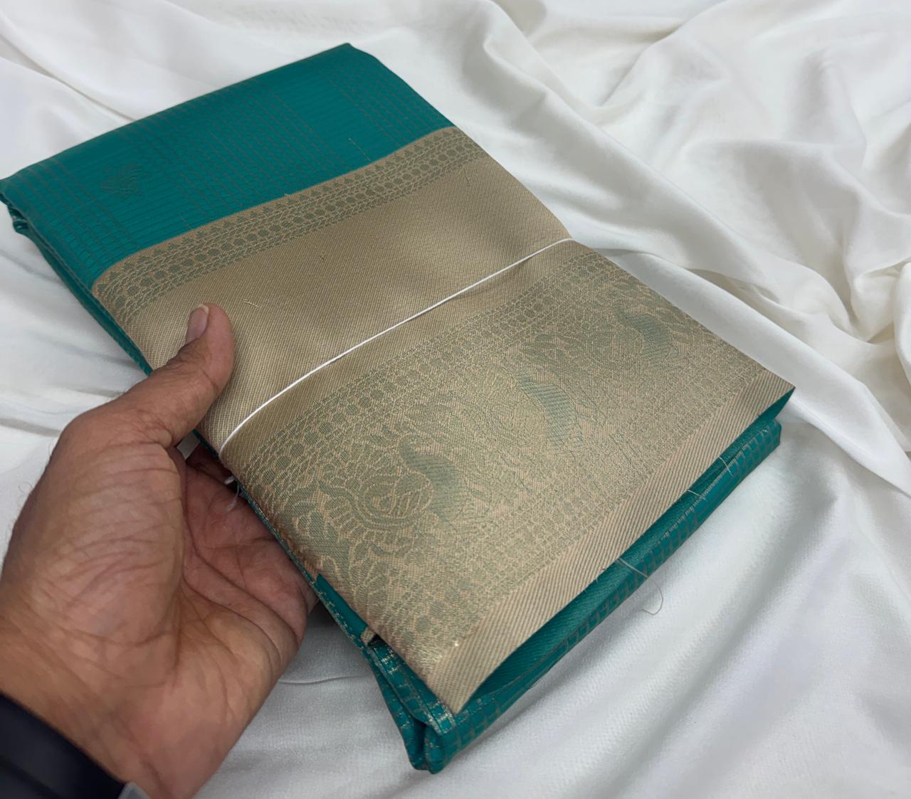 Semi Fusion Kanjeevaram Soft Silk Saree with Copper Jari Contrast Border